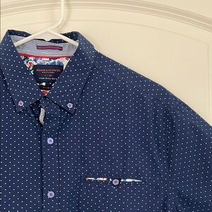 Blue Button Down Shirt with Polka Dot Pattern